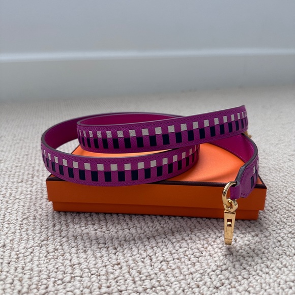 Brand New Hermes Magnolia, Bleu Saphir, & Craie Epsom Tressage Bag  Strap - Picture 1 of 9